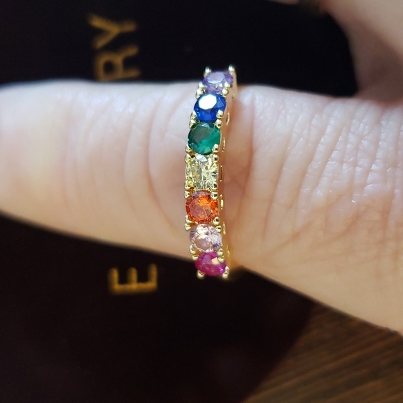 E 14K Gold Plated Rainbow Cubic Zirconia Eternity Ring Size 8 - Picture 4 of 7